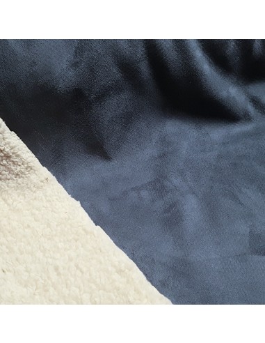 Tissu, Lainage Mouton Retourné, Bleu Jean & Écru, Laize 145 cm, 92% Polyester 8% Élasthanne