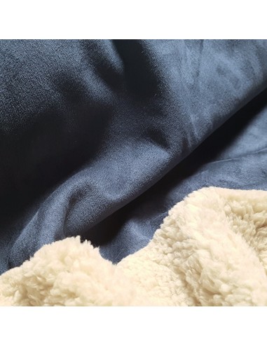 Tissu, Lainage Mouton Retourné, Bleu Jean & Écru, Laize 145 cm, 92% Polyester 8% Élasthanne