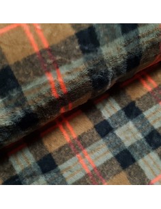 Tissu, Fourrure Carreaux, Vert Forêt, Laize 150 cm, 100% Polyester