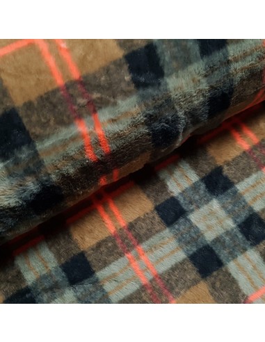 Tissu, Fourrure Carreaux, Vert Forêt, Laize 150 cm, 100% Polyester