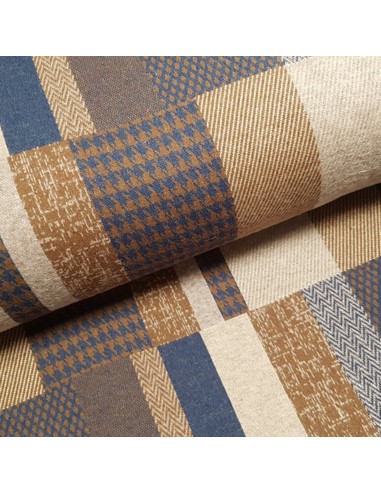 Tissu, Lainage Carreaux, Bleu et Beige, Laize 145 cm, 60% Coton 37% Polyester 3% Elasthanne