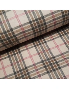 Tissu, Lainage Carreaux, Beige Multicolore, Laize 148 cm, 98% Polyester 2% Laine