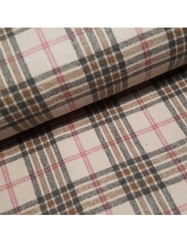 Tissu, Lainage Carreaux, Beige Multicolore, Laize 148 cm, 98% Polyester 2% Laine