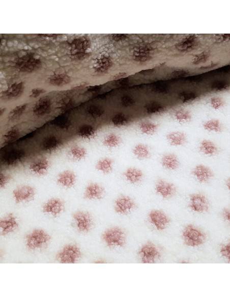 Tissu, Lainage Mouton, Pois Roses Poudrés sur Fond Blanc, Laize 162 cm, 100% Polyester 502g/ml