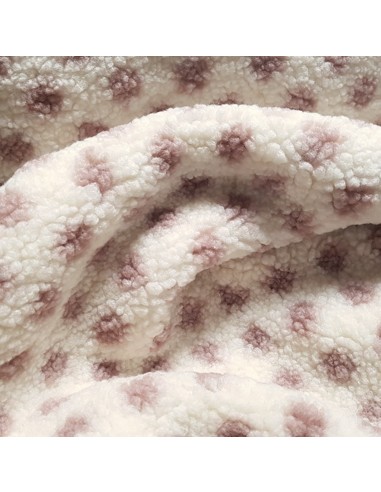 Tissu, Lainage Mouton, Pois Roses Poudrés sur Fond Blanc, Laize 162 cm, 100% Polyester 502g/ml