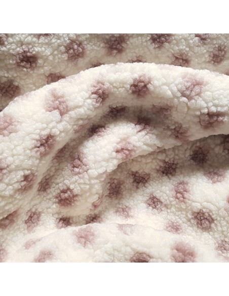 Tissu, Lainage Mouton, Pois Roses Poudrés sur Fond Blanc, Laize 162 cm, 100% Polyester 502g/ml