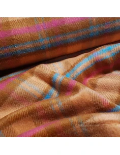 Tissu, Lainage Carreaux, Orange Rose & Bleu, Laize 140 cm, 100% Polyester 546g/ml 2