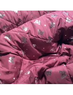 Tissu, Matelassé Papillons Argentés, Bois de Rose, Laize 135 cm, 100% Polyester OEKO-TEX 2