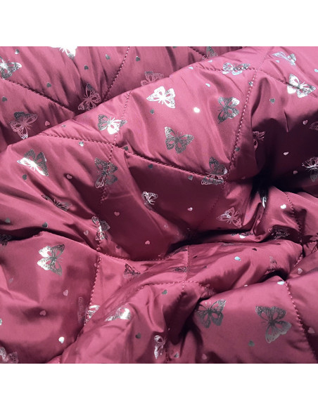 Matelassé papillons argentés, bois de rose