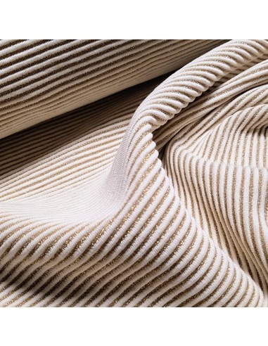Tissu, Matelassé Rayures Dorées, Écru et Doré, Laize 150 cm, Coton Lurex