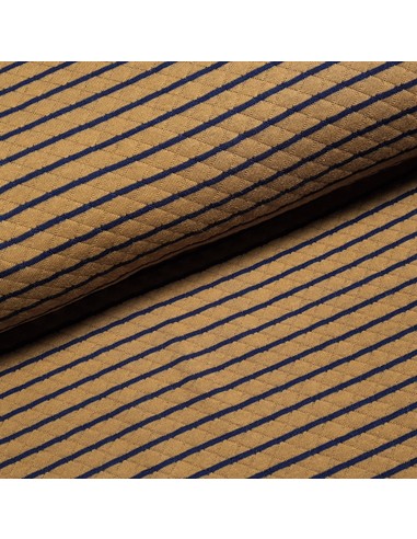 Tissu, Matelassé Rayures, Marine et Terra Cotta, Laize 150 cm, 70% Coton 30% Polyester