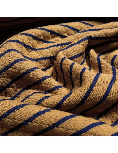 Tissu, Matelassé Rayures, Marine et Terra Cotta, Laize 150 cm, 70% Coton 30% Polyester