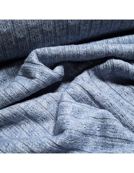 Tissu, Jersey Maille Uni Lurex, Bleu Scintillant, Laize 140 cm, Viscose Polyester Lurex Stretch