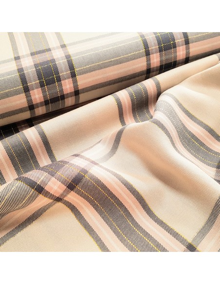 Tissu, Jacquard Tartan, Lurex Doré, Laize 140 cm, Viscose et Lurex