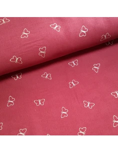 Tissu, Velours Milleraies Papillons Argentés, Bois de Rose, Laize 145 cm, 100% Coton
