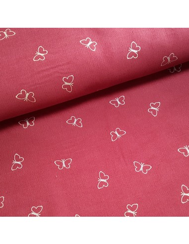 Tissu, Velours Milleraies Papillons Argentés, Bois de Rose, Laize 145 cm, 100% Coton