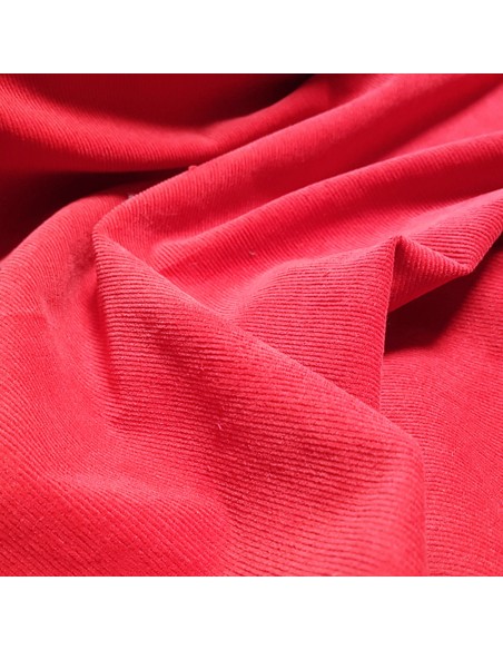 Tissu, Velours Milleraies Uni, Rouge, Laize 135 cm, 97% Coton 3% Elasthanne