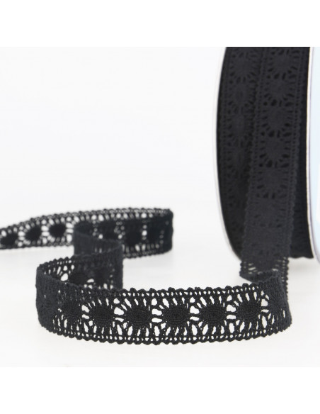 Ruban dentelle entredeux, 2cm, noir