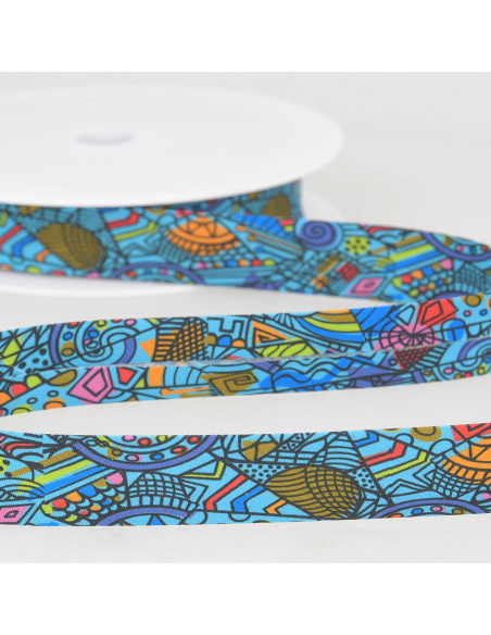 Biais tout textile, wax, bleu