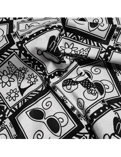 Tissu, Popeline de Coton Motifs Graphiques, Noir et Blanc, Laize 115 cm, 100% Coton 2