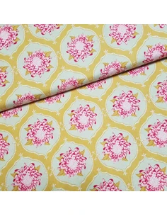 Tissu, Popeline de Coton, Motifs Tapisserie Fleurs, Multicolore, Laize 150 cm, 100% Coton