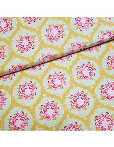 Tissu, Popeline de Coton, Motifs Tapisserie Fleurs, Multicolore, Laize 150 cm, 100% Coton