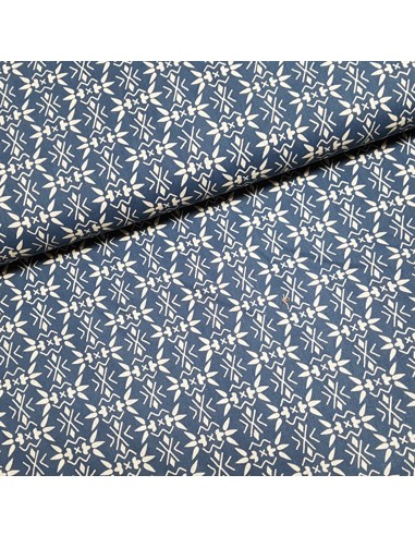 Tissu, Popeline de Coton Flocons, Bleu Jean, Laize 160 cm, 100% Coton 115g/m²