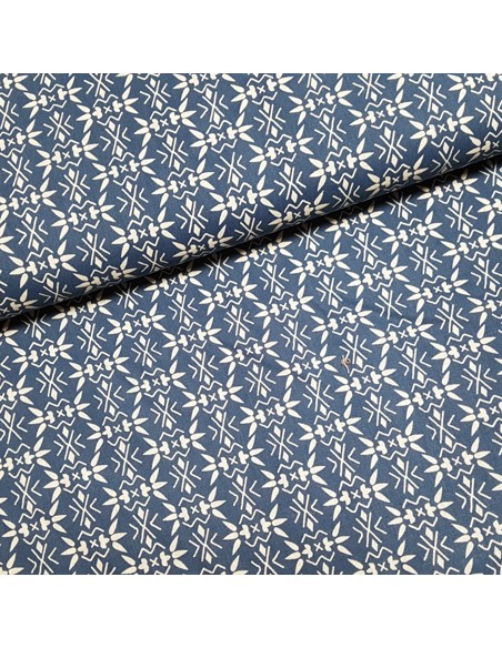 Tissu, Popeline de Coton Flocons, Bleu Jean, Laize 160 cm, 100% Coton 115g/m²