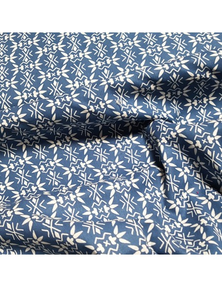 Tissu, Popeline de Coton Flocons, Bleu Jean, Laize 160 cm, 100% Coton 115g/m²