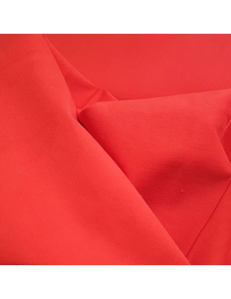Tissu, Sergé de Coton Stretch Uni, Rouge, Laize 140 cm, 95% Coton 5% Spandex