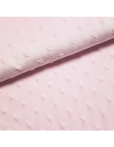 Tissu, Polaire Minky Étoiles en Relief, Rose Poudré, Laize 150 cm, 100% Polyester 250g/m²