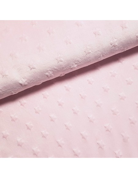 Tissu, Polaire Minky Étoiles en Relief, Rose Poudré, Laize 150 cm, 100% Polyester 250g/m²