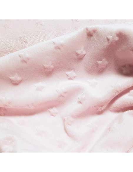 Tissu, Polaire Minky Étoiles en Relief, Rose Poudré, Laize 150 cm, 100% Polyester 250g/m²