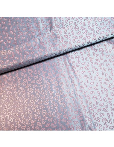 Tissu, Soie Jacquard Motifs, Rose et Bleu, Laize 140 cm, 100% Soie