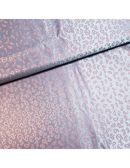 Tissu, Soie Jacquard Motifs, Rose et Bleu, Laize 140 cm, 100% Soie