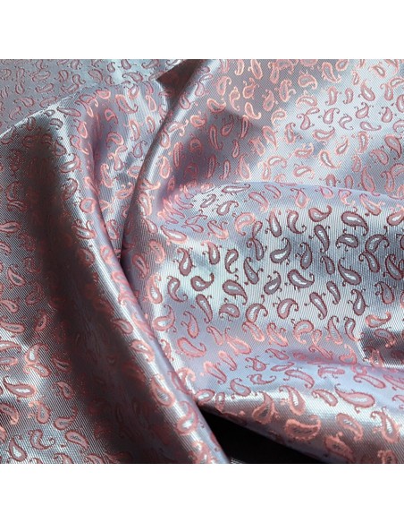 Tissu, Soie Jacquard Motifs, Rose et Bleu, Laize 140 cm, 100% Soie