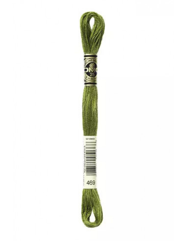 Fil à broder, Mouliné Spécial DMC Art 117, 100% Coton à longues fibres, double mercerisation, 8 m, Vert mousse dorée (469)