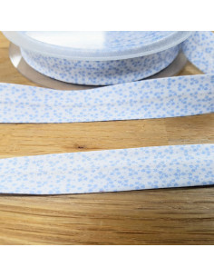 Biais tout textile, fleurs, bleu ciel