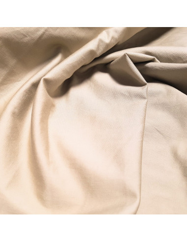 Tissu, Satin de Coton Stretch Uni, Beige Sable, Laize 140 cm, Coton & Élasthanne