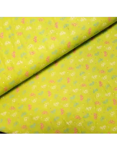 Tissu, Popeline de Coton Motif Vélos, Vert Pomme, Laize 150 cm, 100% Coton 100g/m²
