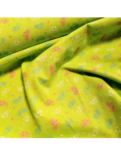 Tissu, Popeline de Coton Motif Vélos, Vert Pomme, Laize 150 cm, 100% Coton 100g/m² 2