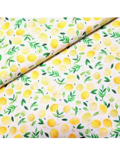 Tissu, Popeline de Coton Citrons, Multicolore, Laize 150 cm, 100% Coton 107g/m²