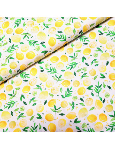 Tissu, Popeline de Coton Citrons, Multicolore, Laize 150 cm, 100% Coton 107g/m²