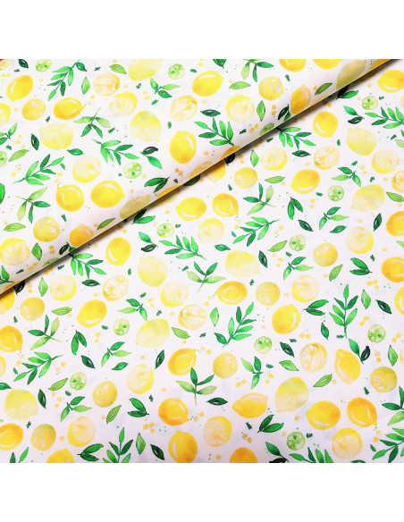 Tissu, Popeline de Coton Citrons, Multicolore, Laize 150 cm, 100% Coton 107g/m²