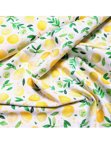 Tissu, Popeline de Coton Citrons, Multicolore, Laize 150 cm, 100% Coton 107g/m²
