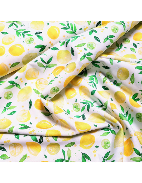 Tissu, Popeline de Coton Citrons, Multicolore, Laize 150 cm, 100% Coton 107g/m²