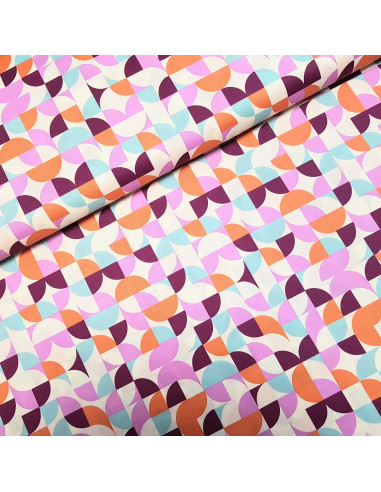Tissu, Popeline de Coton Géométrique, Multicolore, Laize 150 cm, 100% Coton 107g/m²