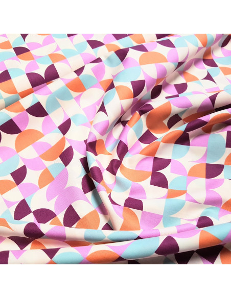 Tissu, Popeline de Coton Géométrique, Multicolore, Laize 150 cm, 100% Coton 107g/m²