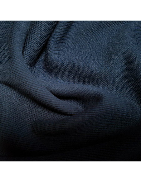 Tissu, Bord-côte tubulaire, Bleu marine, Laize 27 cm, Coton/Élasthanne