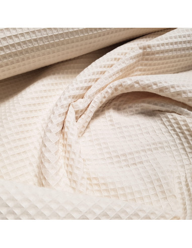 Tissu, Nid d'Abeille Uni, Écru, Laize 150 cm, 100% Coton 230g/m²
